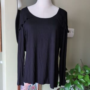 NWT Antthony Design Originals Black Ruffle Shoulder Long Sleeve Top M